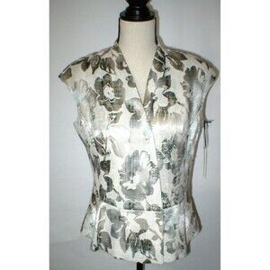 NWT $598 Womens 8 Worth New York Vest Jacket Green Khaki Tan Flowers Twil Office